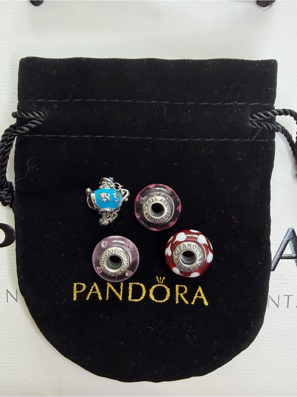 Pandora Pink, Red and Turquoise Glass & Enamel Charm Trio